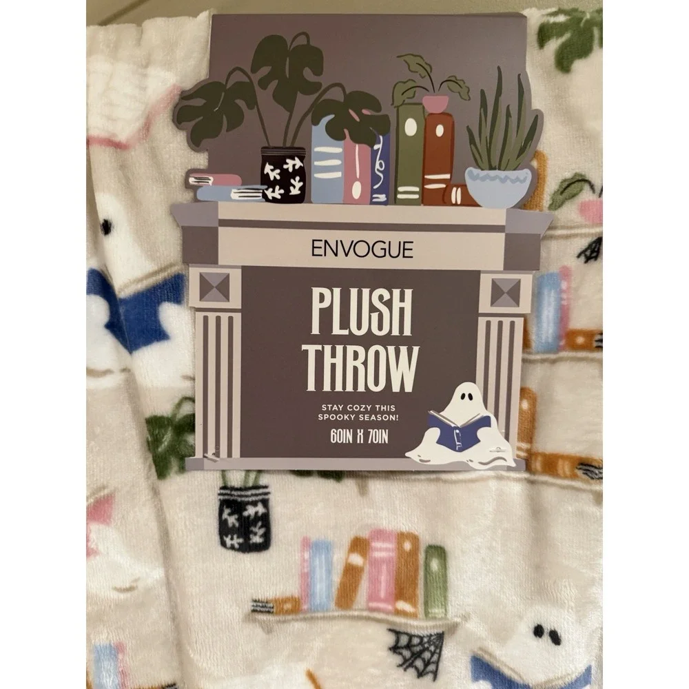 Envogue Plush Throw Blanket Reading Ghosts Bookshelf Halloween 60x70 Bibliophile